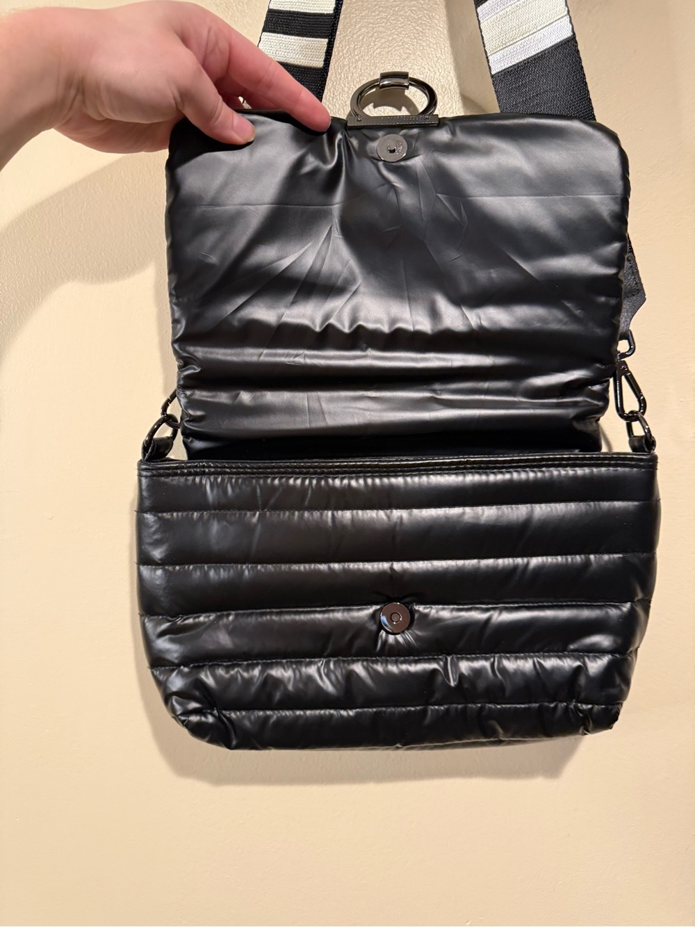 THINK ROYLN Black Quilted Crossbody with Striped Strap - Picture 15 of 16
